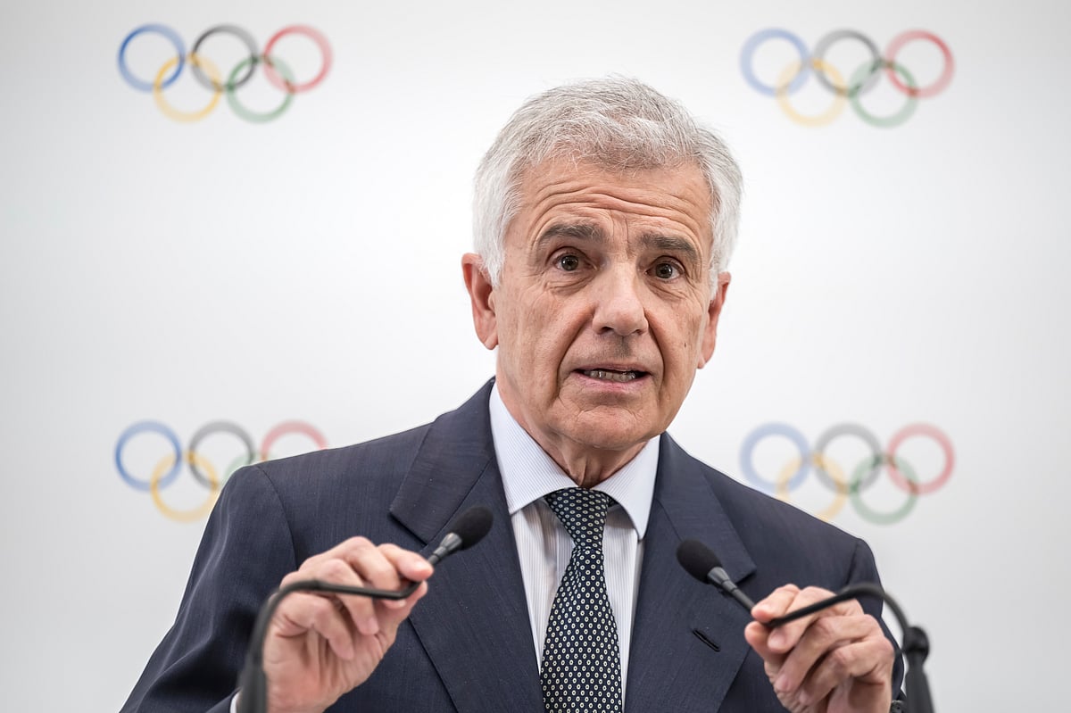 (Fabrice Coffrini/Pool Photo via AP, File) : FILE - Candidate to the presidency of the International Olympic Committee (IOC) Juan Antonio Samaranch Junior speaks during a press conference following a presentation before their fellow IOC members in Lausanne, Switzerland, Thursday, Jan 30, 2025 