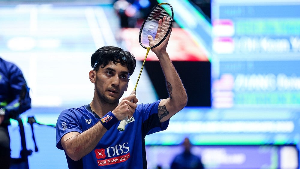 Badminton Photo : Lakshya Sen appreciates the crowd after winning his match.