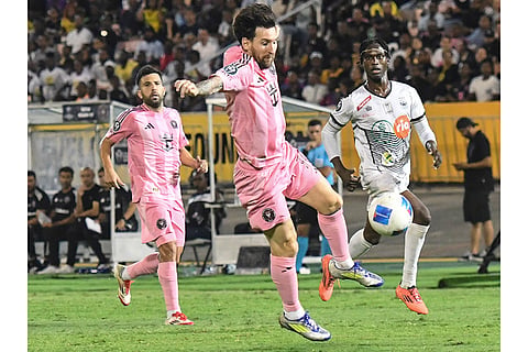 CONCACAF Champions Cup: Inter Miami forward Lionel Messi controls the ball 