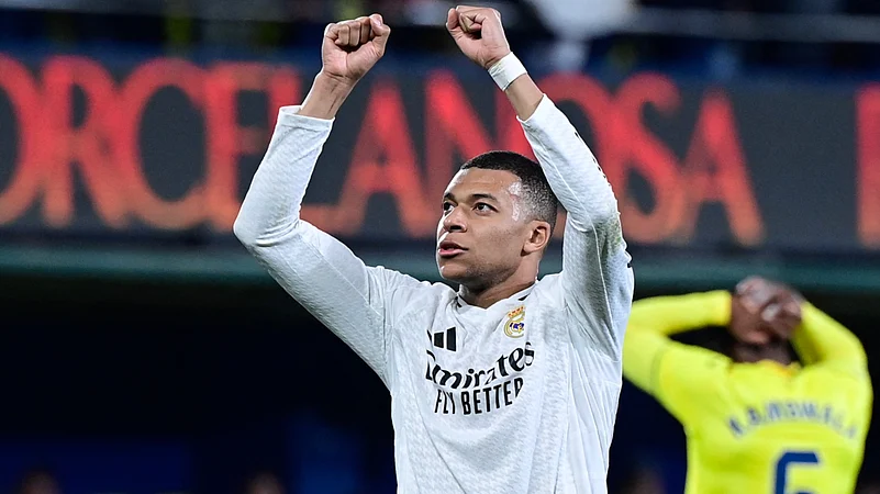Real Madrids Kylian Mbappe celebrates