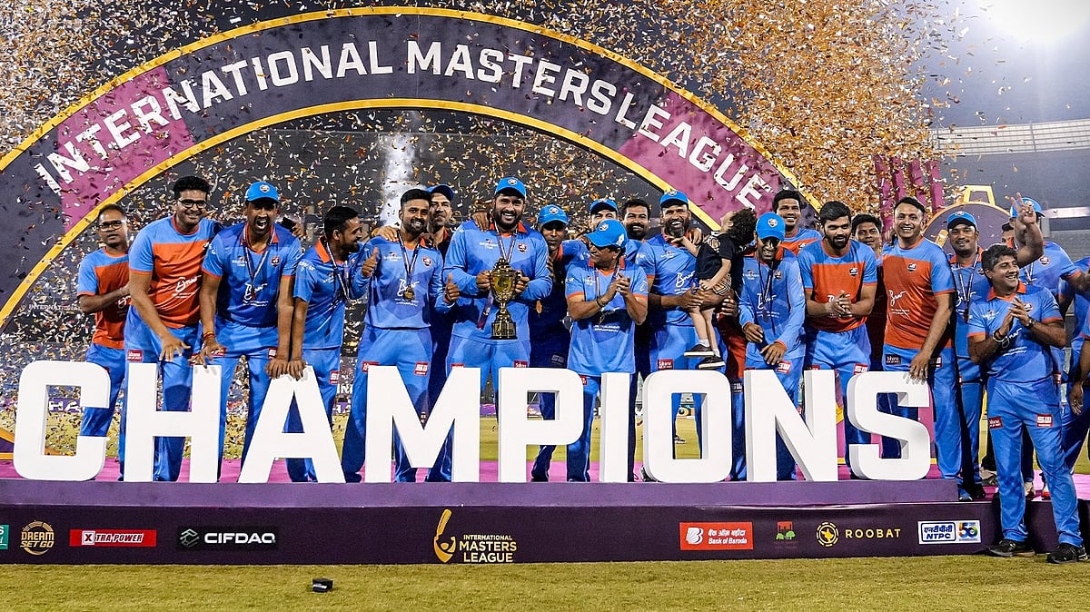 X | International Masters League  : India Masters with the trophy of International Masters League 2025. 
