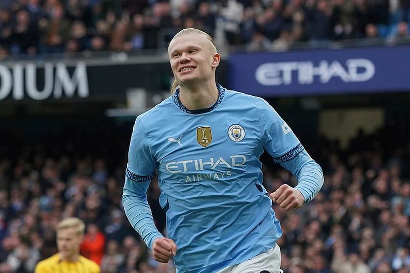 English Premier League soccer match Manchester City vs Brighton and Hove Albion: Erling Haaland