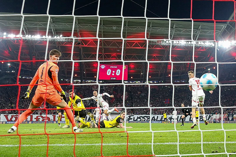 German Bundesliga soccer match RB Leipzig vs Borussia Dortmund: Xavi Simons
