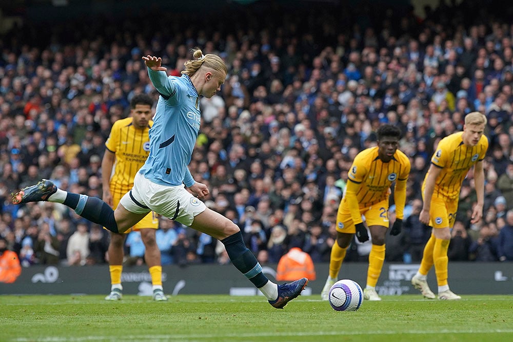 English Premier League soccer match Manchester City vs Brighton and Hove Albion: Erling Haaland