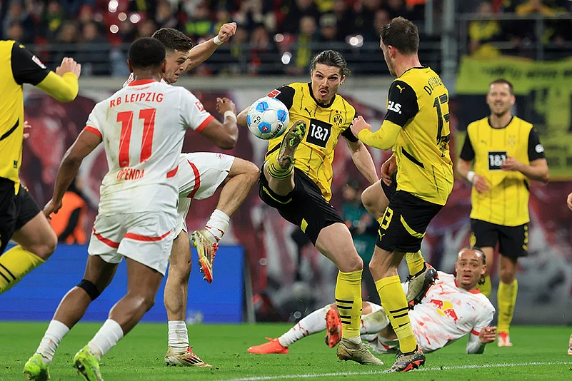 German Bundesliga soccer match RB Leipzig vs Borussia Dortmund: Christoph Baumgartner
