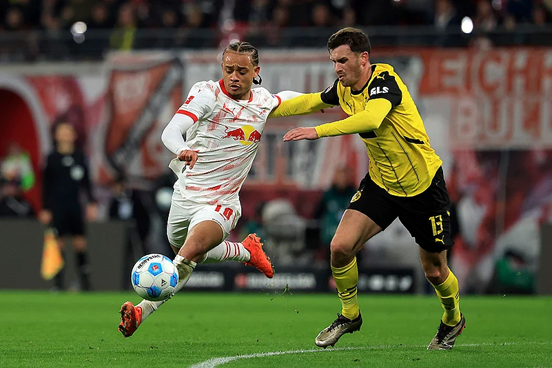 German Bundesliga soccer match RB Leipzig vs Borussia Dortmund: Xavi Simons