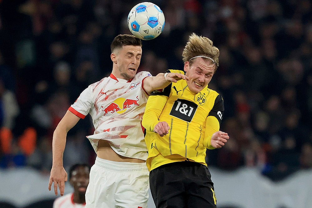 German Bundesliga soccer match RB Leipzig vs Borussia Dortmund: Christoph Baumgartner