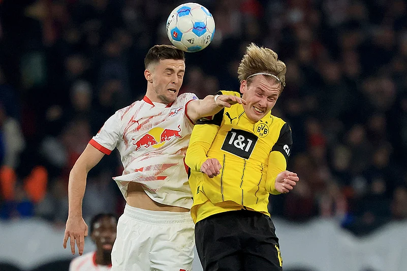German Bundesliga soccer match RB Leipzig vs Borussia Dortmund: Christoph Baumgartner