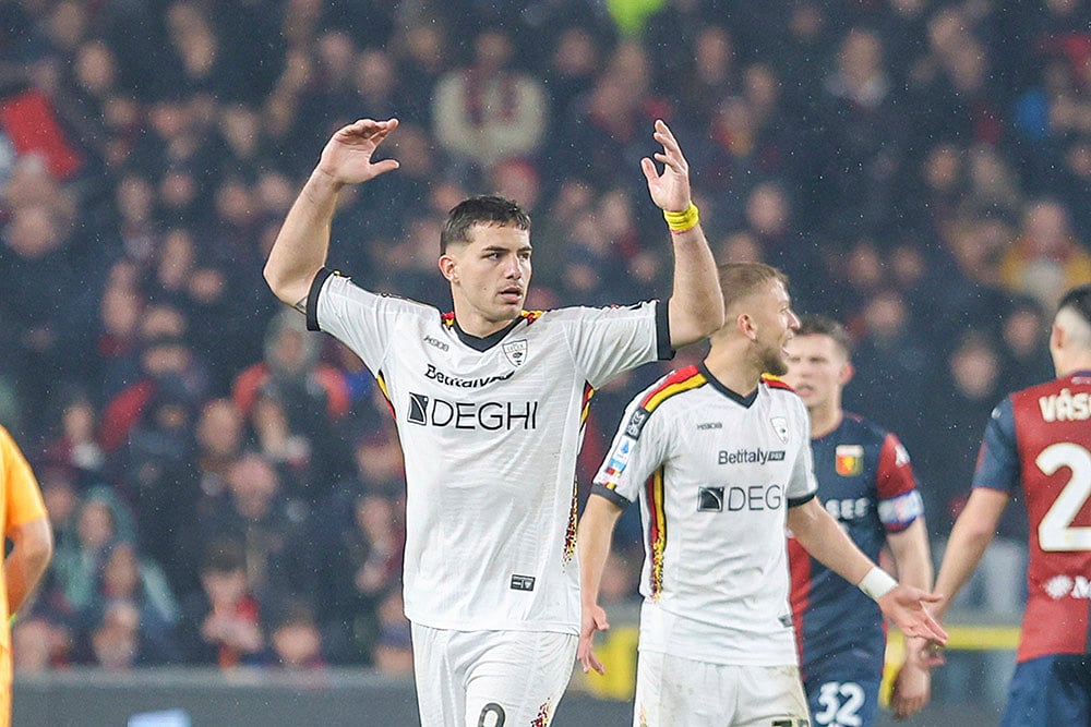 Italian Serie A soccer match Genoa vs Lecce: Nikola Krstovic 