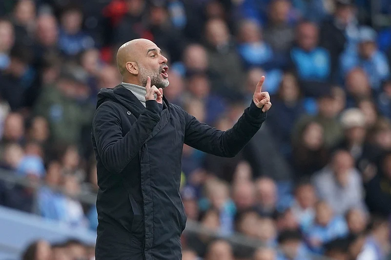 English Premier League soccer match Manchester City vs Brighton and Hove Albion: Pep Guardiola