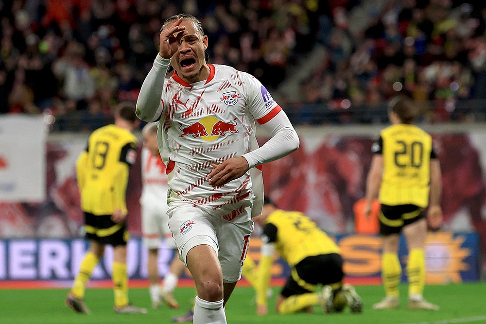 German Bundesliga soccer match RB Leipzig vs Borussia Dortmund: Xavi Simons