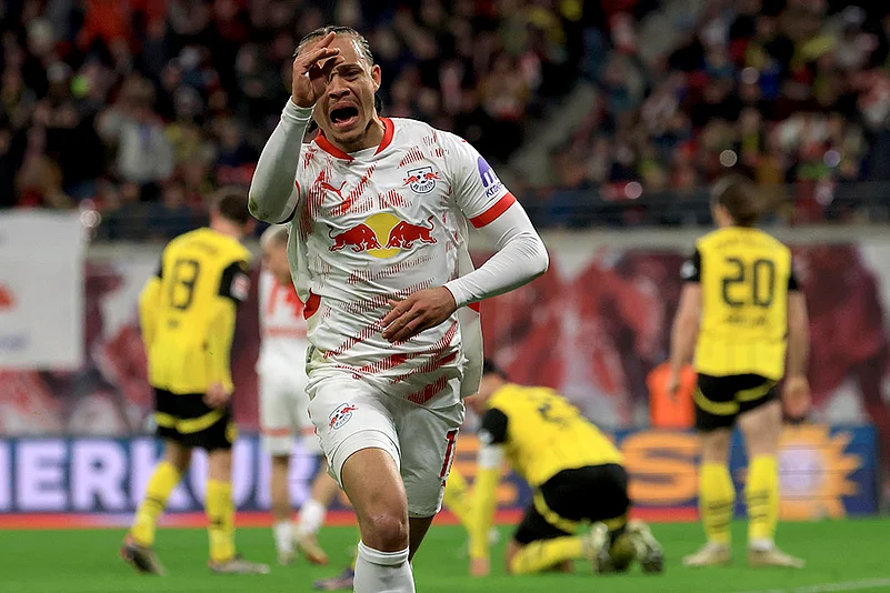 German Bundesliga soccer match RB Leipzig vs Borussia Dortmund: Xavi Simons