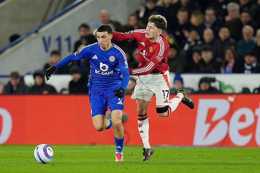 English Premier League Soccer match Leicester City and Manchester United: Bilal El Khannouss
