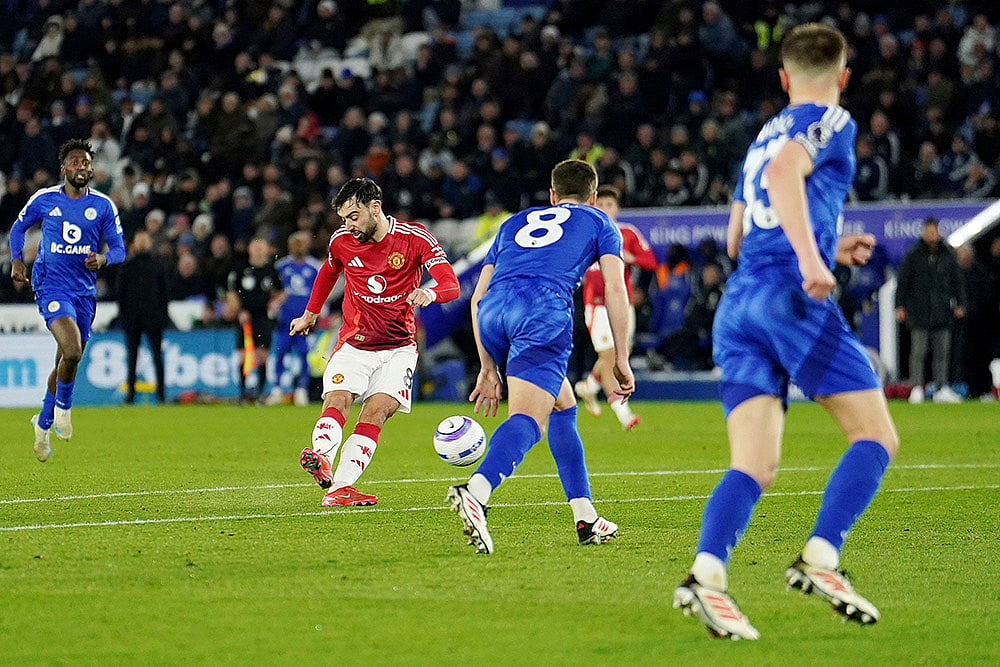 English Premier League Soccer match Leicester City and Manchester United: Bruno Fernandes