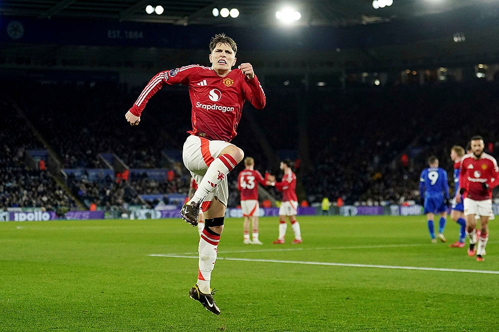 English Premier League Soccer match Leicester City and Manchester United: Alejandro Garnacho