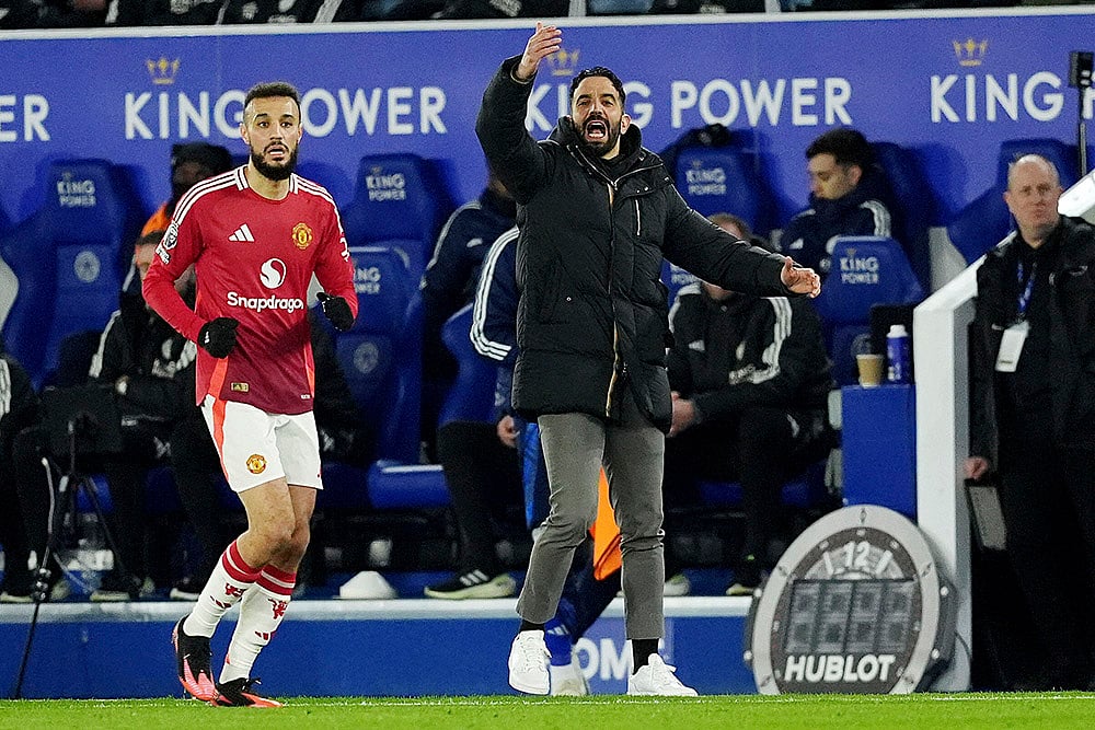 English Premier League Soccer match Leicester City and Manchester United: Ruben Amorim