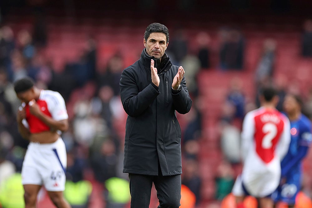 English Premier League Soccer match Arsenal Vs Chelsea: Mikel Arteta 