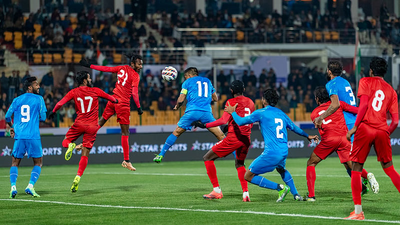 India captain Sunil Chhetri scoring this goal during the International Friendly match.