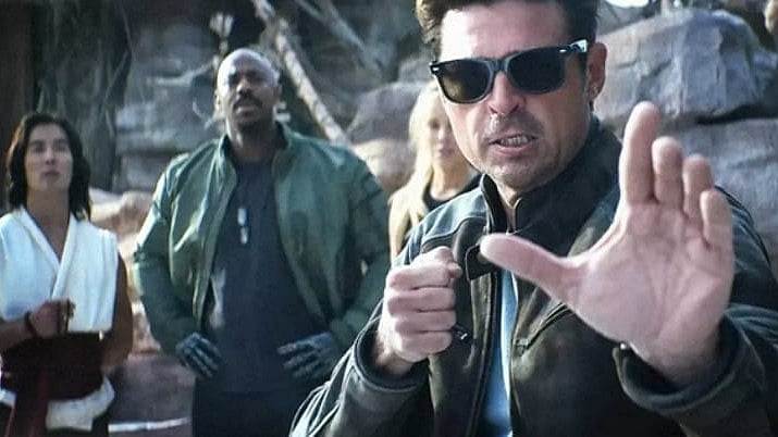 Courtesy Warner Bros. Pictures : (L-R): Ludi Lin as Liu Kang, Mehcad Brooks as Jax, Jessica McNamee as Sonya Blade, and Karl Urban as Johnny Cage in Mortal Kombat 2