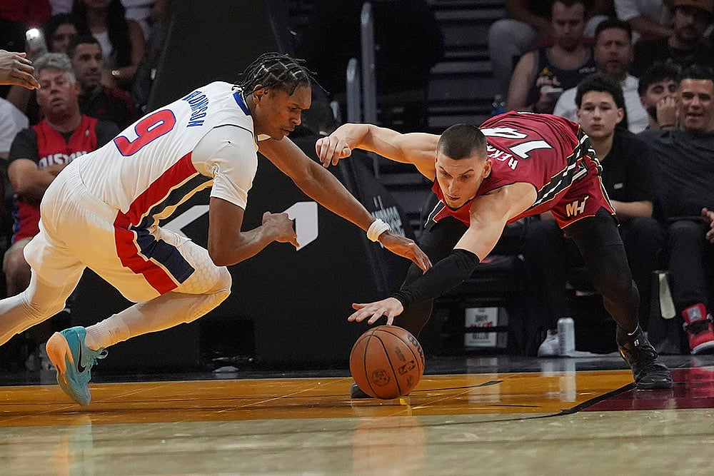 NBA basketball 2024-25 game Detroit Pistons vs Miami Heat: Ausar Thompson