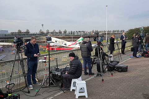 Media sets up nearby as Britain's Heathrow Airport 