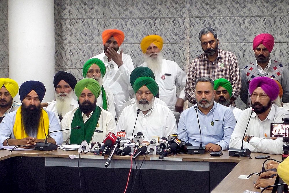 Protesting farmers press conference in Chandigarh