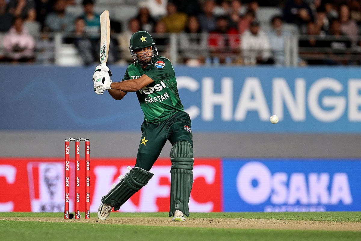 X/@TheRealPCB : Pakistani batter in action during the chase against New Zealand.