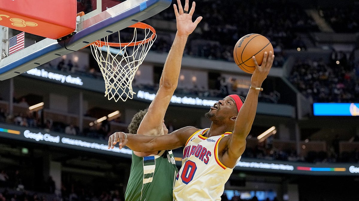 File Photo : Jimmy Butler III #10 of the Golden State Warriors shoots and gets fouled by Brook Lopez #11 of the Milwaukee Bucks during the second half at Chase Center on March 18, 2025 in San Francisco, California.