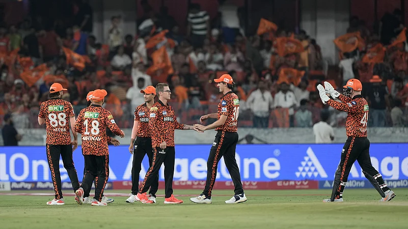 Sunrisers Hyderabads Adam Zampa and teammates celebrate. AP