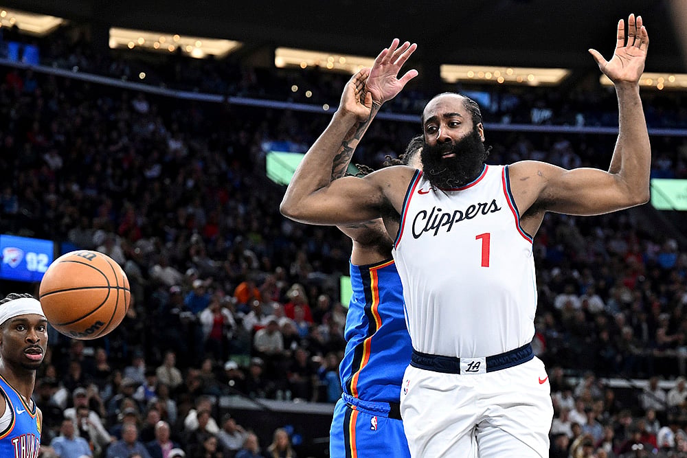 NBA basketball game Oklahoma City Thunder vs Los Angeles Clippers: James Harden