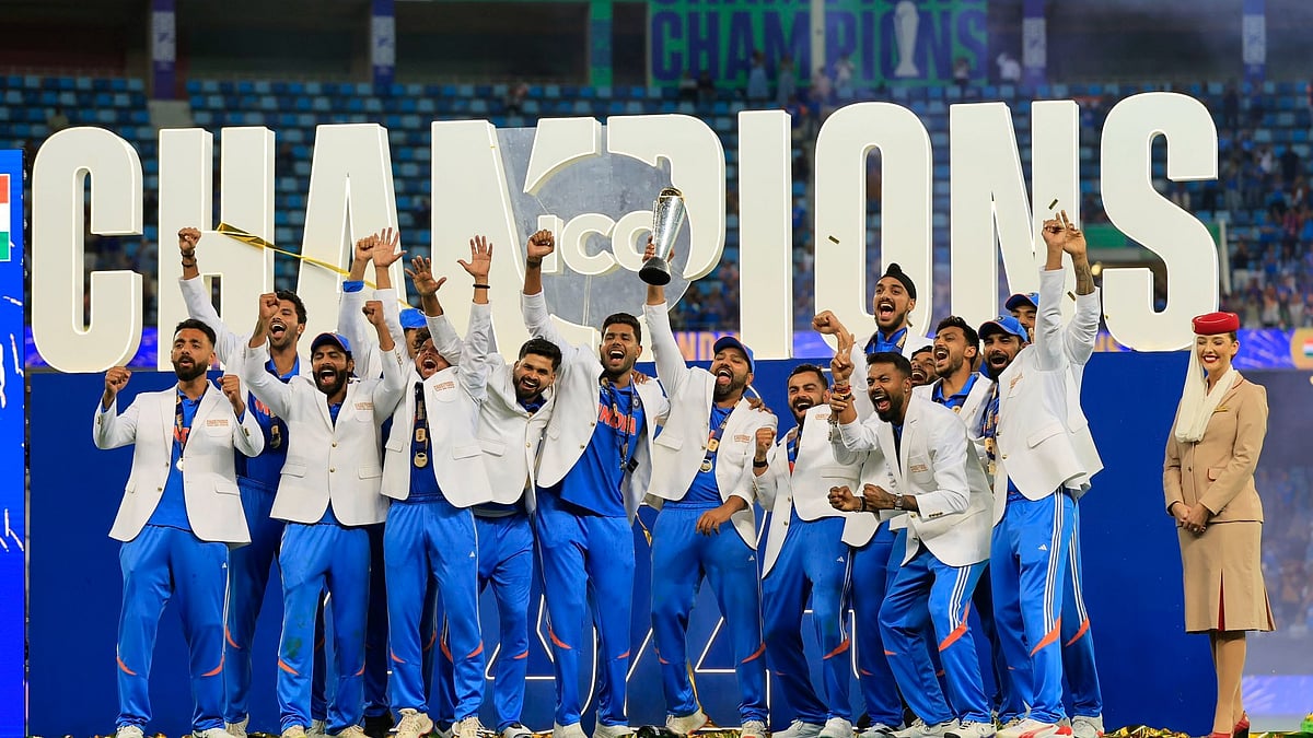 Photo: X | Shreyas Iyer : Indian cricket team after winning the ICC Champions Trophy 2025.