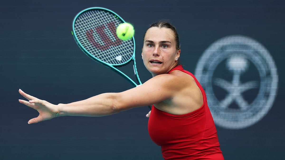 Aryna Sabalenka in action against Danielle Collins