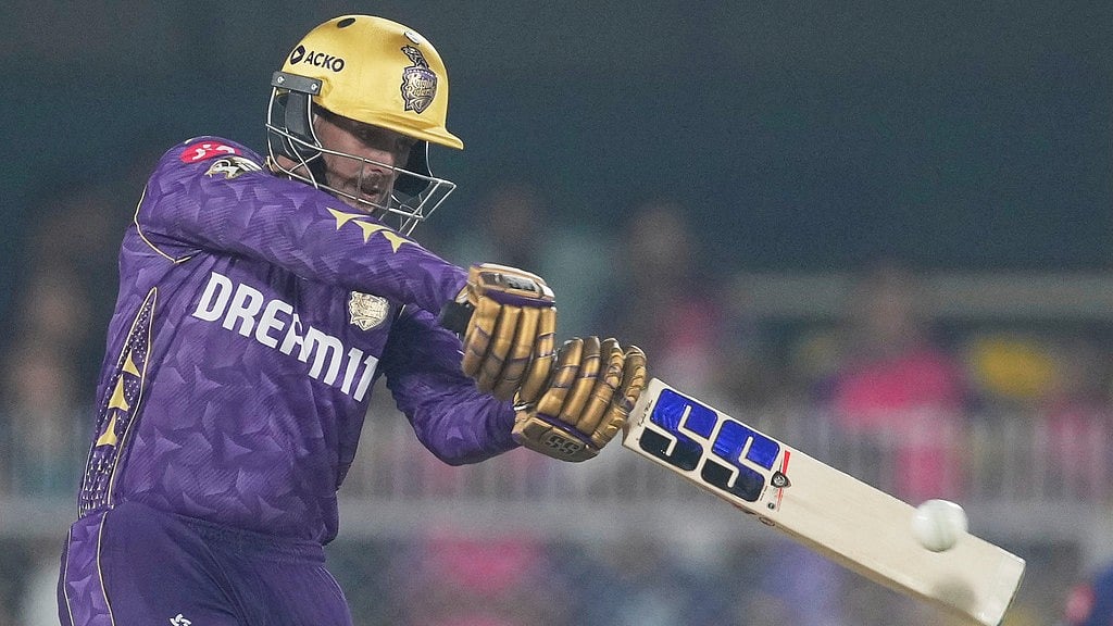 Quinton de Kock plays a shot during the Indian Premier League cricket match between Rajasthan Royals and Kolkata Knight Riders at Assam Cricket Association Stadium in Guwahati. - AP/Anupam Nath