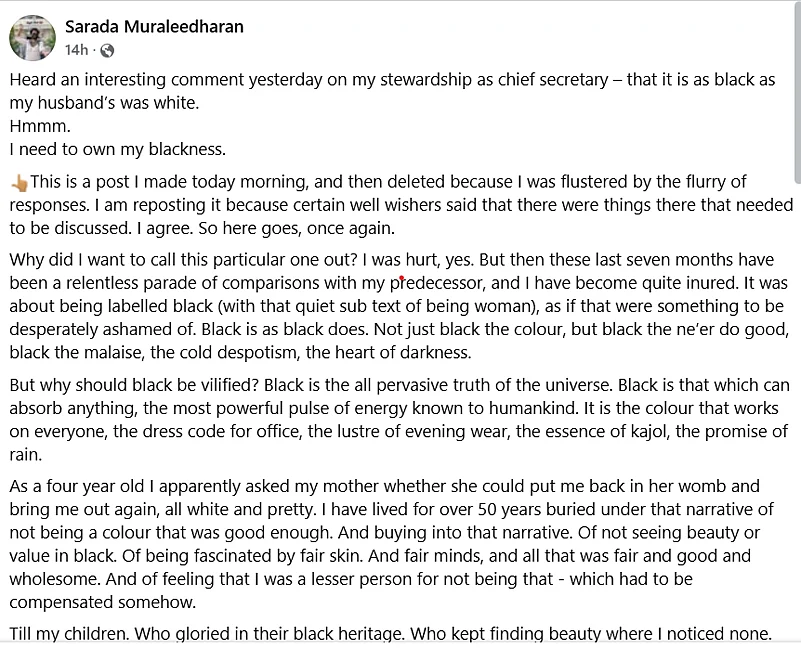 Muraleedharans post on Facebook