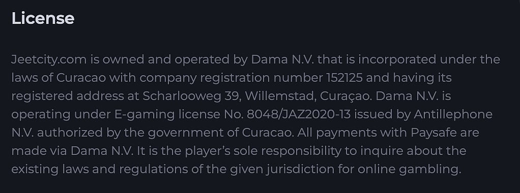 Behind the casino is Dama N.V., a Curaçao licensed gambling operator