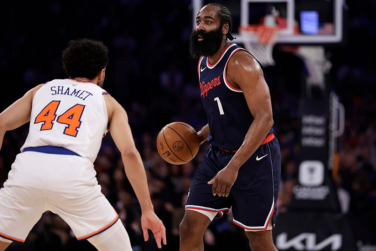 NBA basketball 2024-25 Los Angeles Clippers vs New York Knicks: James Harden