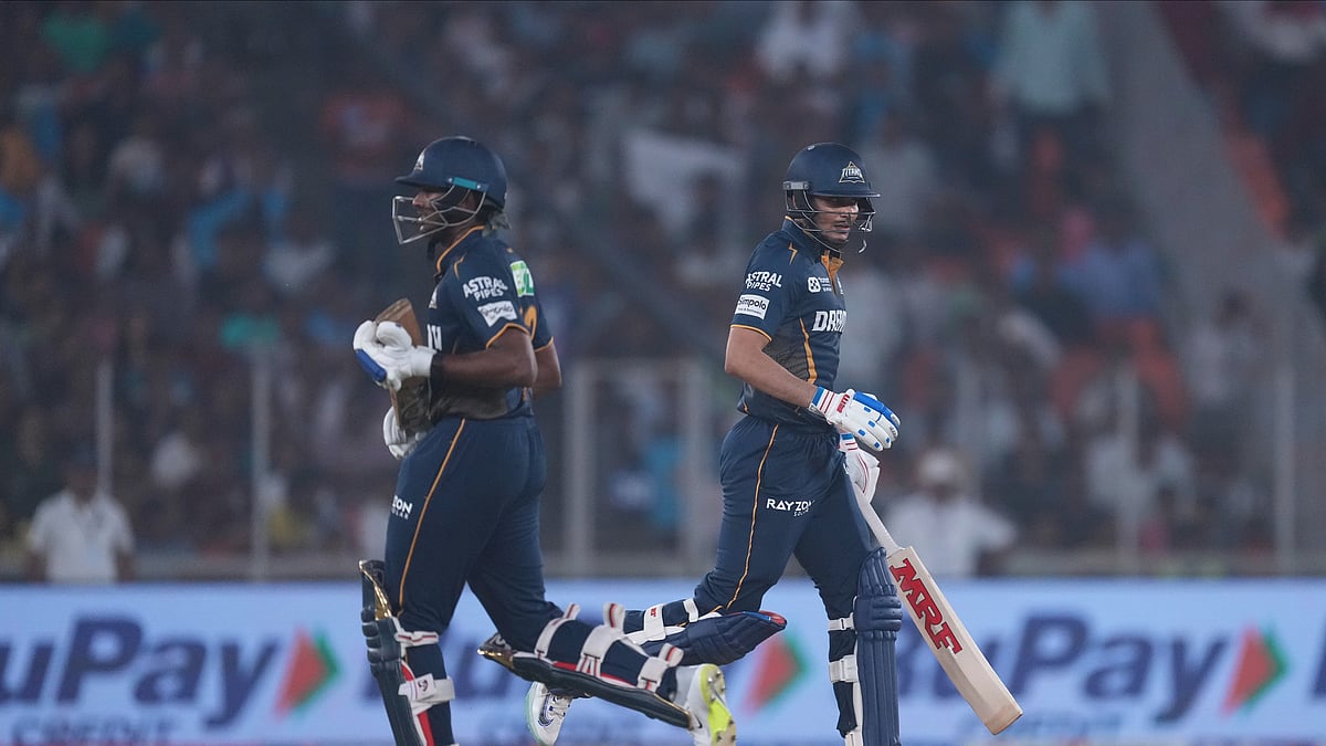 Gujarat Titans captain Shubman Gill and batting partner Sai Sudharsan. AP