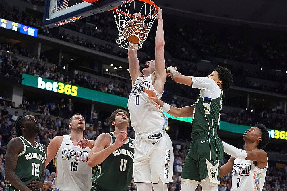 NBA basketball 2024-25 Milwaukee Bucks vs Denver Nuggets: Christian Braun