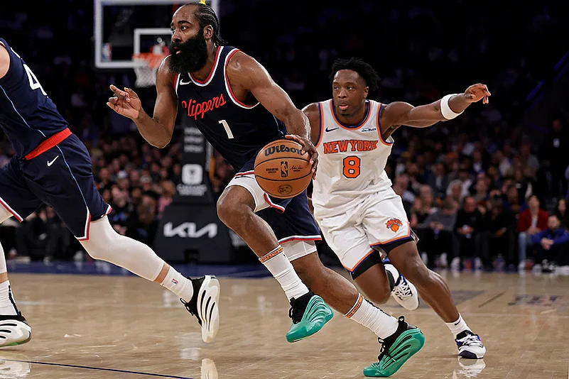 NBA basketball 2024-25 Los Angeles Clippers vs New York Knicks: James Harden