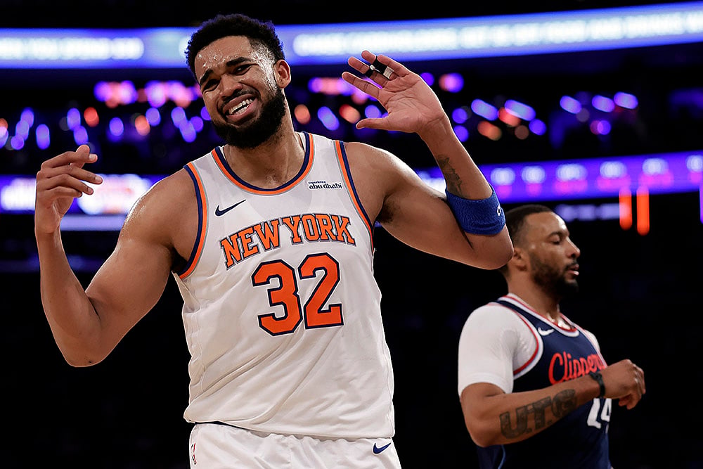 NBA basketball 2024-25 Los Angeles Clippers vs New York Knicks: Karl-Anthony Towns