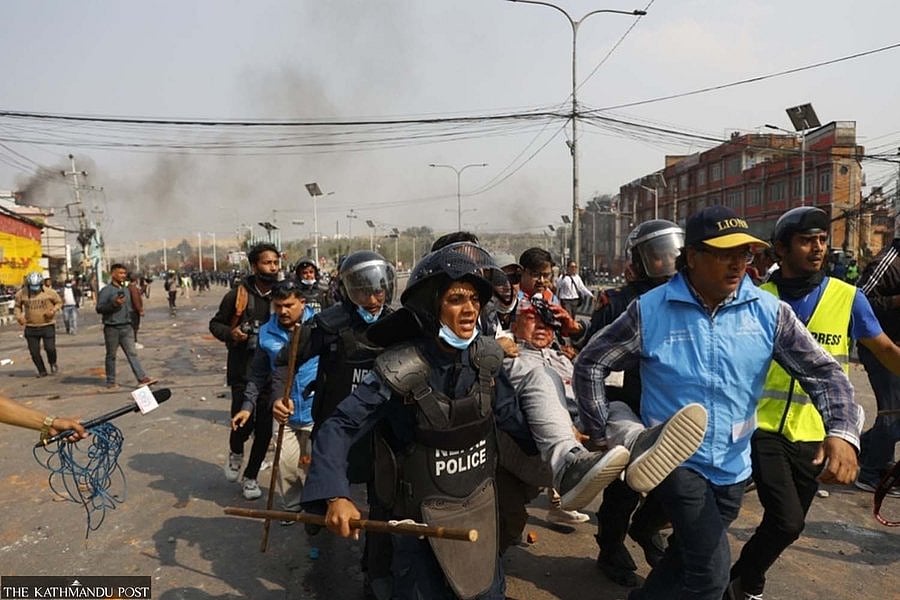 X.com : Thousands of pro-monarchists gathered in Tinkune, chanting slogans such as “Raja aau desh bachau" (May the King come to save the country), “Down with the corrupt government", and “We want the monarchy back".