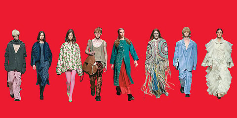 Glimpses: (Left to right) Outfits by Alexandr Rogov, Abzaeva, Rogov, COEK-Khadi India, Vereja, Rogov and Samant Chauhan at the Moscow Fashion Week