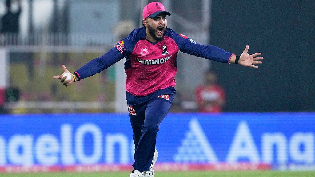 Riyan Parag celebrates - AP/Anupam Nath
