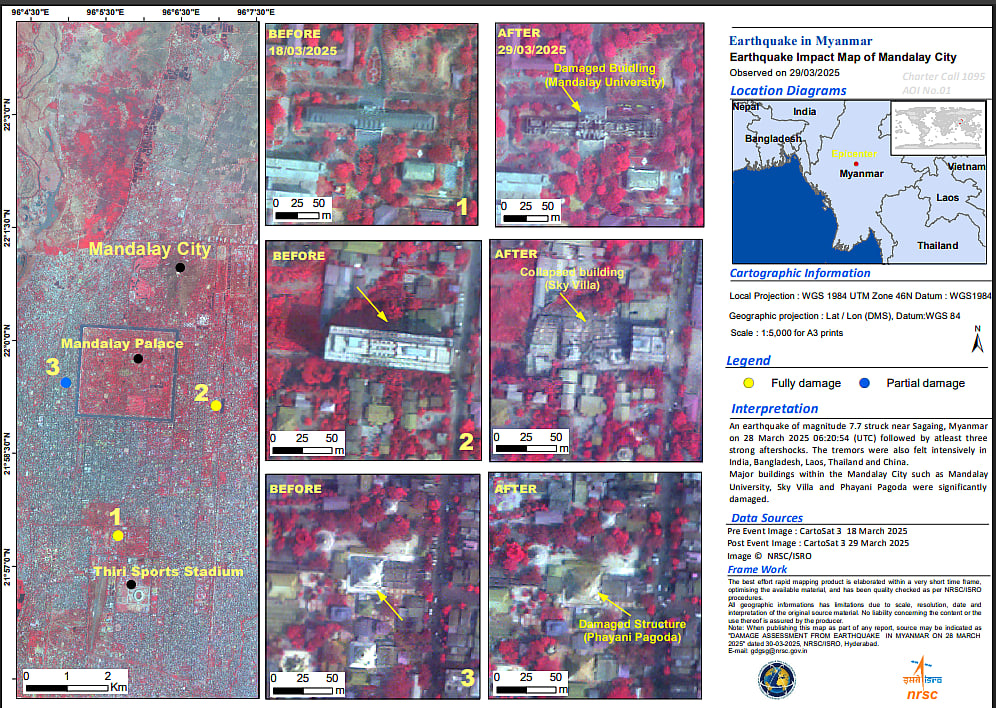 ISRO releases satellite images showing destruction in Myanmar after March 29 earthquake - ISRO Website