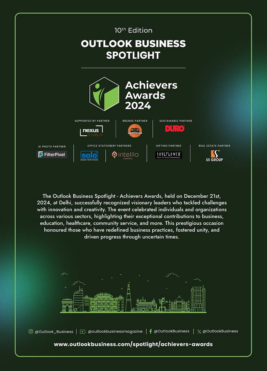 The Outlook Business Spotlight - Achievers Awards, Held On 21st December 2024, At Delhi, Successfully Recognized Visionary Leaders Who Tackled Challenges With Innovation And Creativity