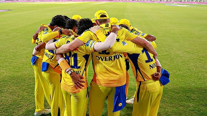 Chennai Super Kings players in a huddle.