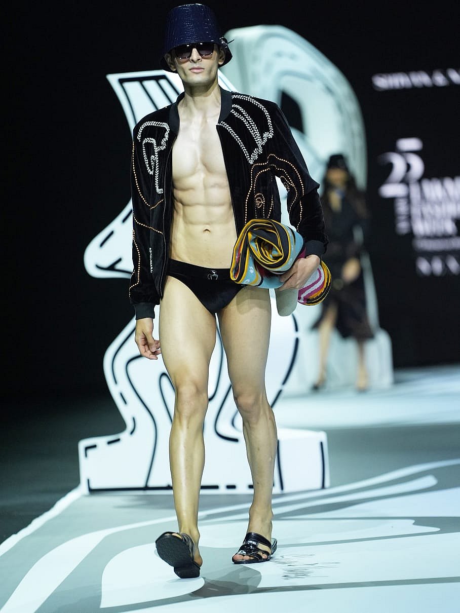 A model presents a creation by Shivan and Narresh 