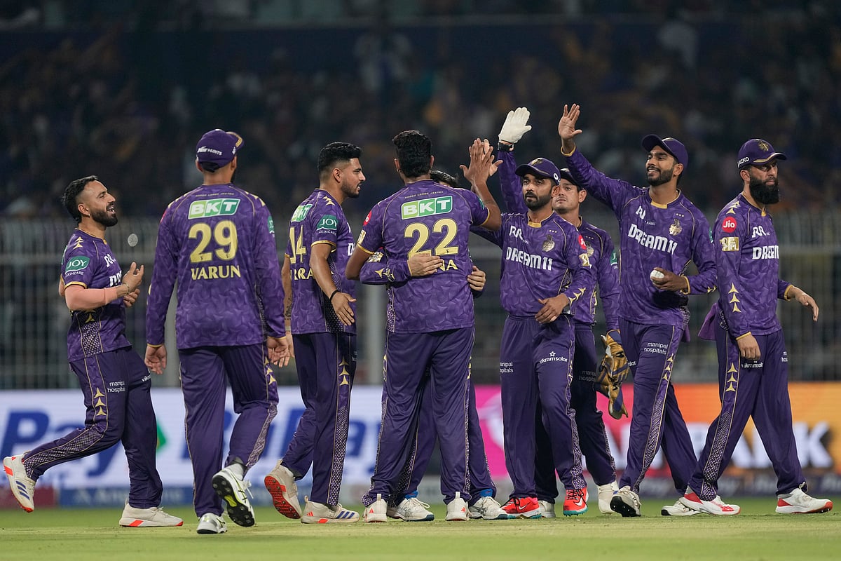 Kolkata Knight Riders' players celebrate. - (AP Photo/Bikas Das)
