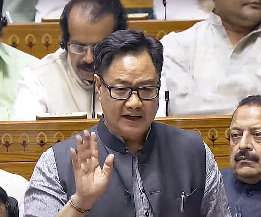 Photo: PTI : Union Minority Affairs Minister Kiren Rijiju presenting Waqf Bill in Rajya Sabha