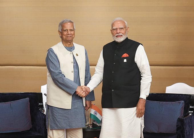 X/ANI : PM Modi meets Bangladesh Government's Chief Adviser Muhammad Yunus